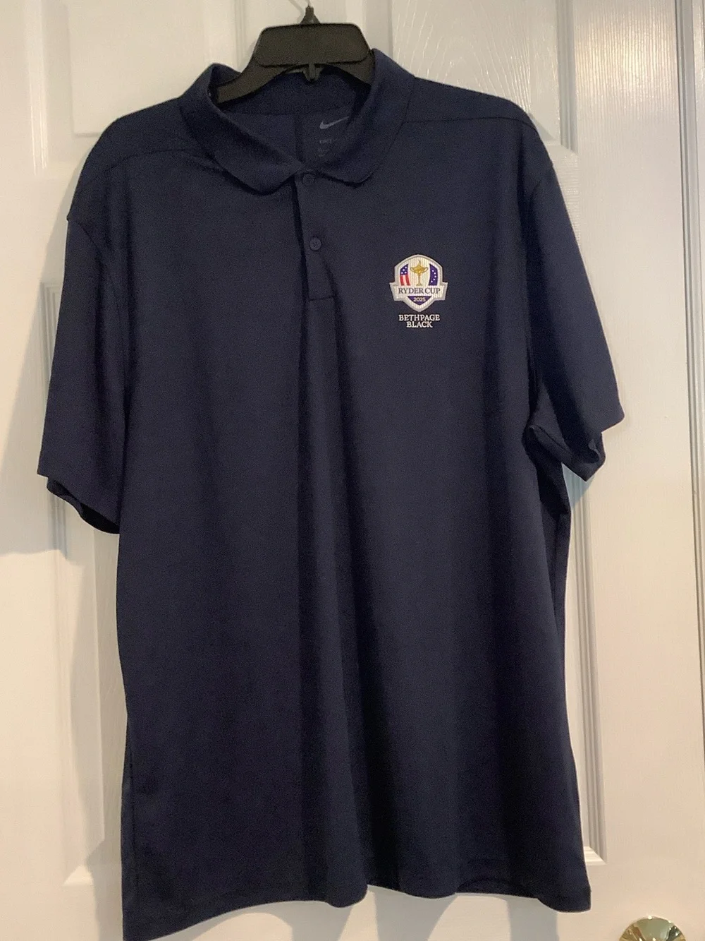 NWOT NIKE Navy Blue Dri-Fit 2025 Ryder Cup Bethpage Black Polo Golf Shirt XL
